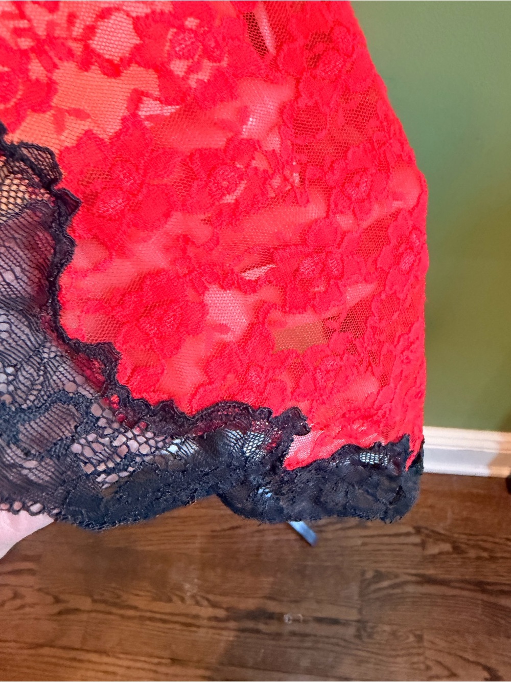 La SENZA Red and Black Lace Babydoll Chemise with Ribbon M - Picture 11 of 16